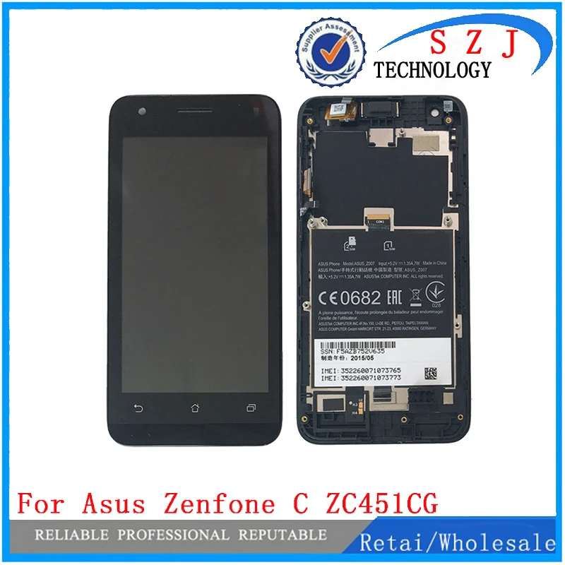 New Black Touch Screen Glass Digitizer LCD Display Assembly + Frame For Asus Zenfone C ZC451CG Free Shipping 5pcs lot 100% original new display screen lcd assembly with frame for lg nexus 5 d820 d821 lcd black