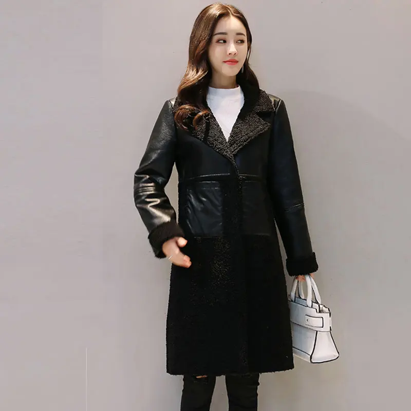 Winter Lambswool Women Wool Long Coat 2017 New Large-size Thicker Female Woolen Leather Fashion Jacket manteau femme hiver Z259