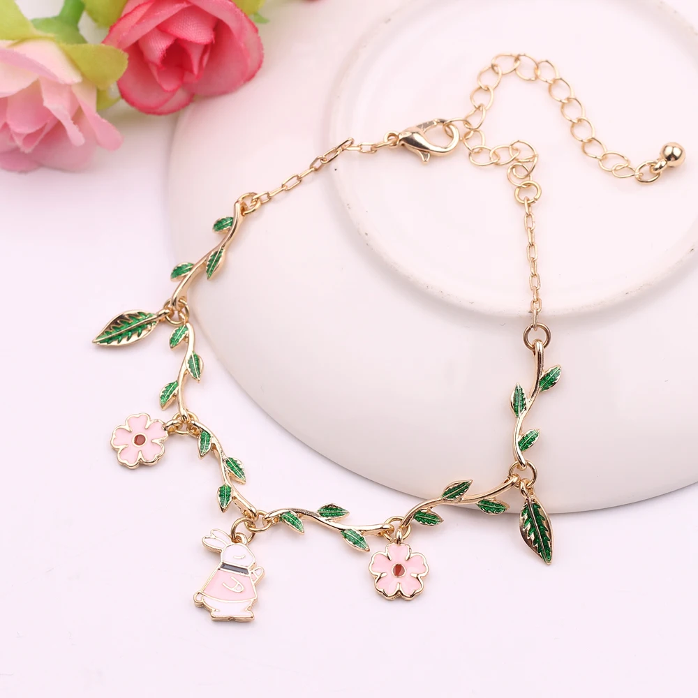 

sweet girl fairy tale Alice in Wonderland bracelet Alice Enamel Rabbit flower temperament female girl jewelry Women bracelets
