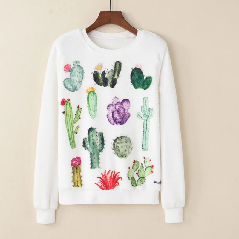 Женская толстовка с капюшоном длинным рукавом и принтом кактуса|pullover harajuku|hoodie