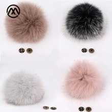 Зимняя меховая шапка из лисьего меха, теплые черепа, Съемный натуральный мех, помпон, сплошной цвет, модные женские аксессуары для девочек, кожаная сумка-бини