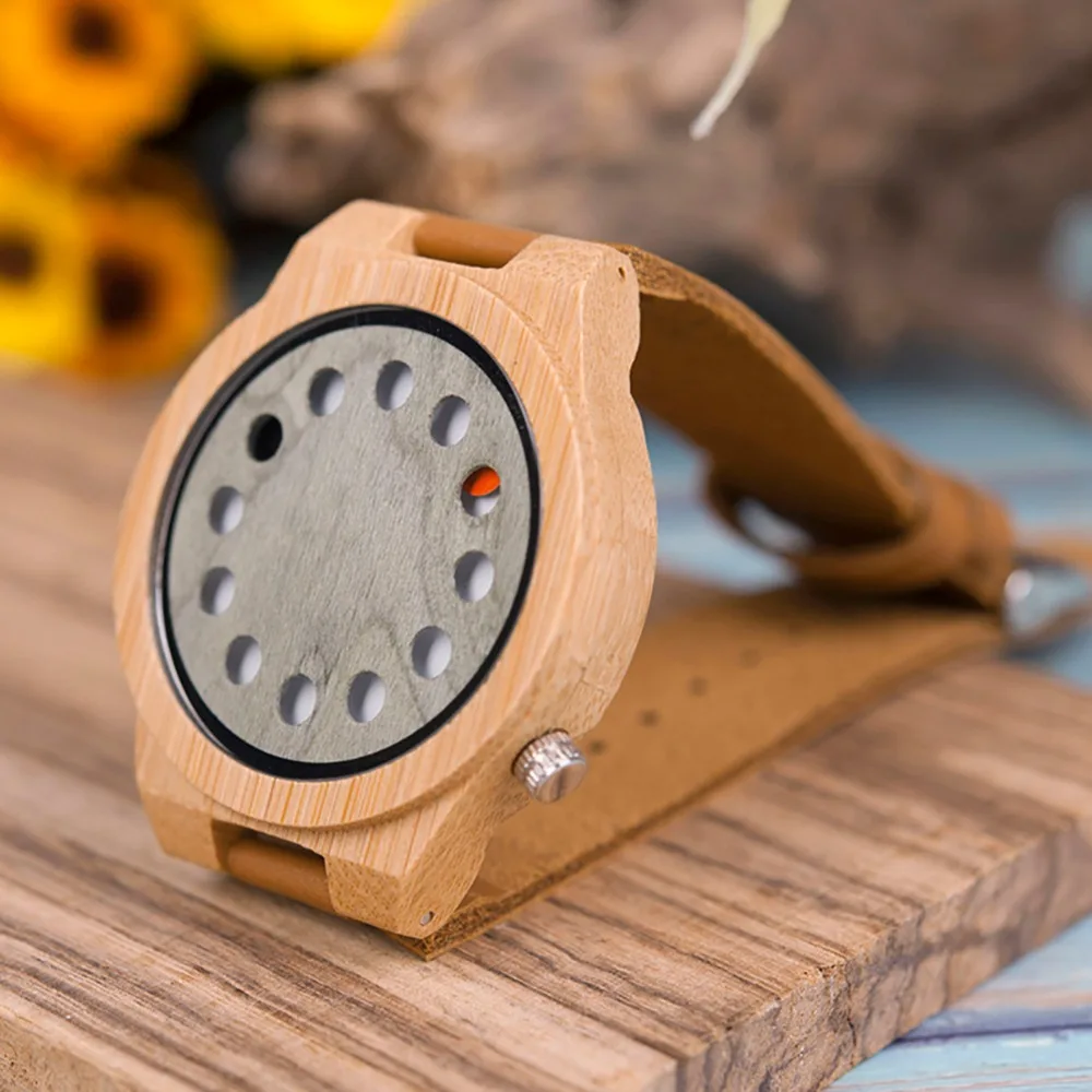 BOBO BIRD L-A03 Bamboo Watch with 12 Holes Dial Casual Japan Quartz Watch Men Top Brand Luxury Designer Men Wood Watch