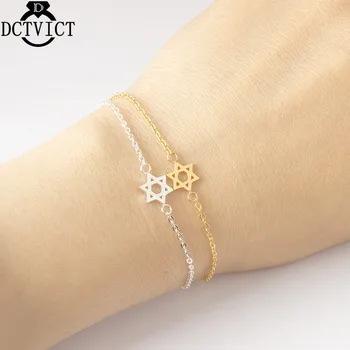 

DCTVICT 10pcs/lot Rose Gold Star Of David Bracelet Stainless Steel Link Chain Women Bracelets & Bangles Jewish Jewelry Men