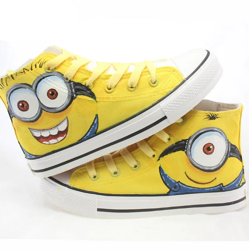 2016 Nueva Llegada de Boys & Girls de Lona Especial Minions Niños marca de Zapatos Pintados Mano de Dibujos Animados de Alta Zapatillas de Deporte Superiores Para La Familia, LJ020|sneaker cake|sneakers