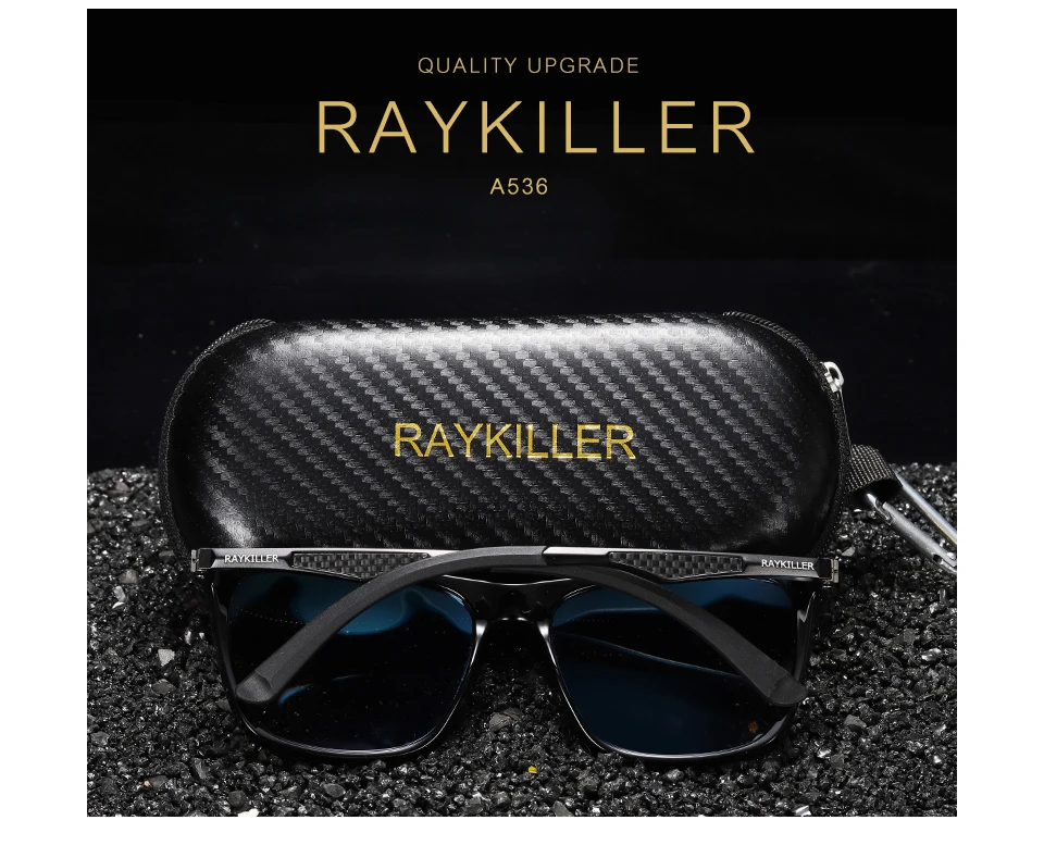 Новые квадратные поляризационные солнцезащитные очки RAYKILLER для мужчин вечерние зеркальные очки для рыбалки UV400 для вождения на открытом воздухе с чехлом