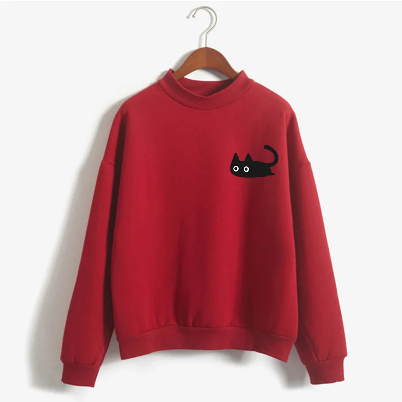 

2019 new Harajuku pattern style style popular street TOP long-sleeved regular round neck loose capless cute kitten cartoon