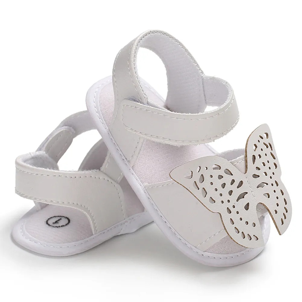Для новорожденных, для маленьких мальчиков для девочек на мягкой подошве обувь для младенцев с милой бабочкой; Летние босоножки - Цвет: Белый