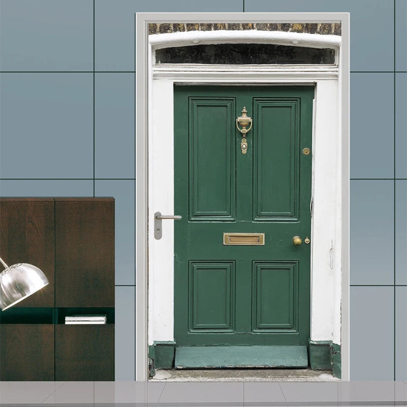 2pcs/set 3D Creative Door Sticker Wallpaper Green Iron Gate Wall Stickers DIY Mural Poster PVC Waterproof Bedroom Home Decor 2pcs/set 3D Creative Door Sticker Wallpaper Green Iron Gate Wall Stickers DIY Mural Poster PVC Waterproof Bedroom Home Decor