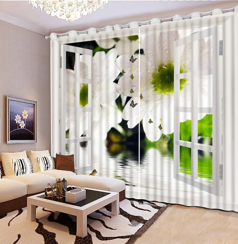 

custom 3d stereoscopic curtains Flowers outside the window curtains for living room luxurious modern curtains