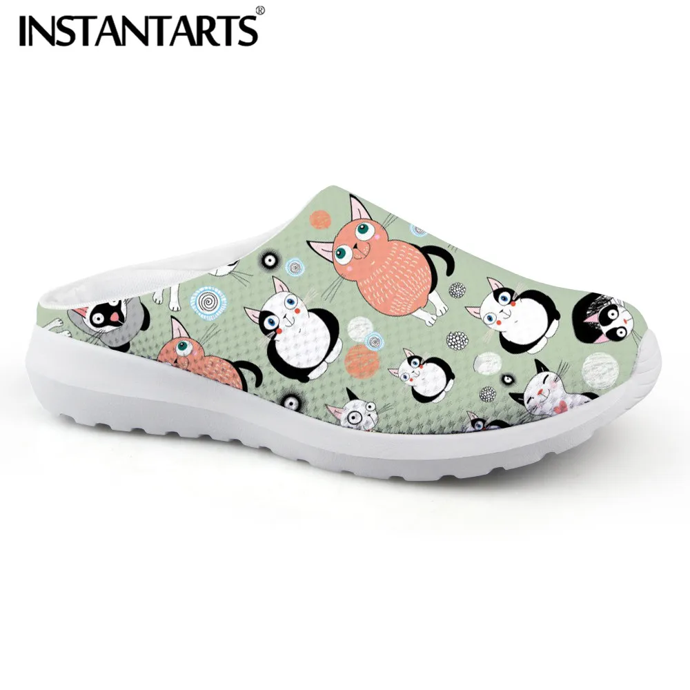 

INSTANTARTS Kawaii Kitty Cat Print Summer Mesh Sandals Women Breath Non-slip Slippers Female Flats Beach Water Walking Shoes