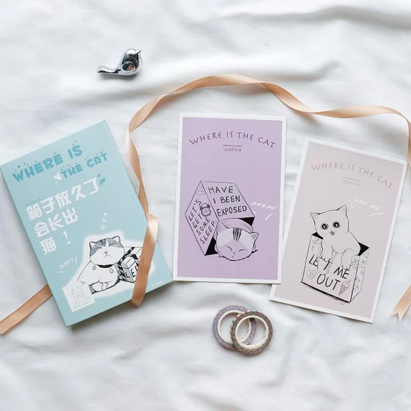 

30sheets/Pack kawaii The cat in the box Greeting Card Postcards Birthday Bussiness Gift Card Set Message Card