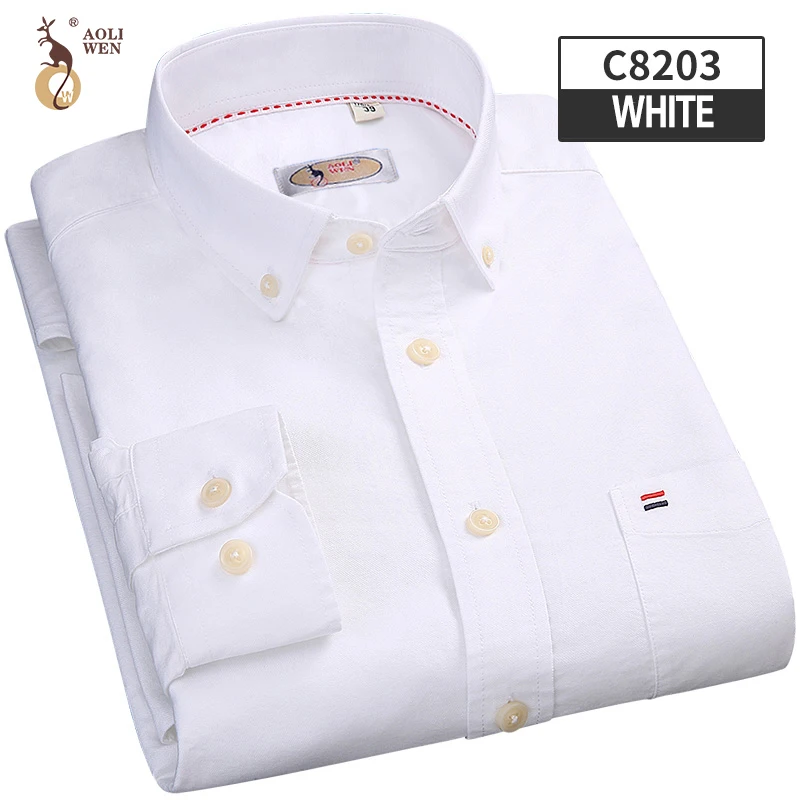 AOLIWEN 100%COTTON Men's brand shirt High quality Oxford canvas Long sleeve sizeM-5XL New Arrivals Comfortable without wrinkles