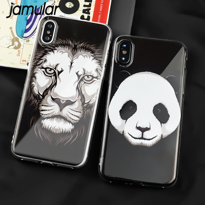 JAMULAR Cartoon Animal Panda Orangutan Lion Elephant Case For iphone 6 6s Plus X Soft TPU Cover For iphone 7 8 Plus Coque Funda
