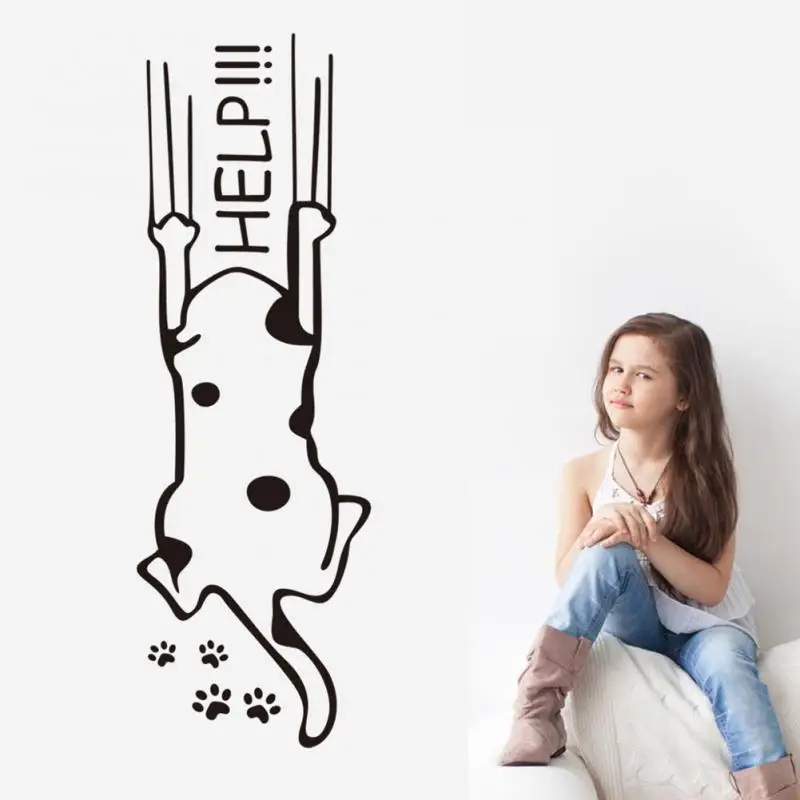 

1Pc 57*19cm help cat Wall stickers Refrigerator Fridge cartoon child kitchen cabinet furniture glass decals House decoration