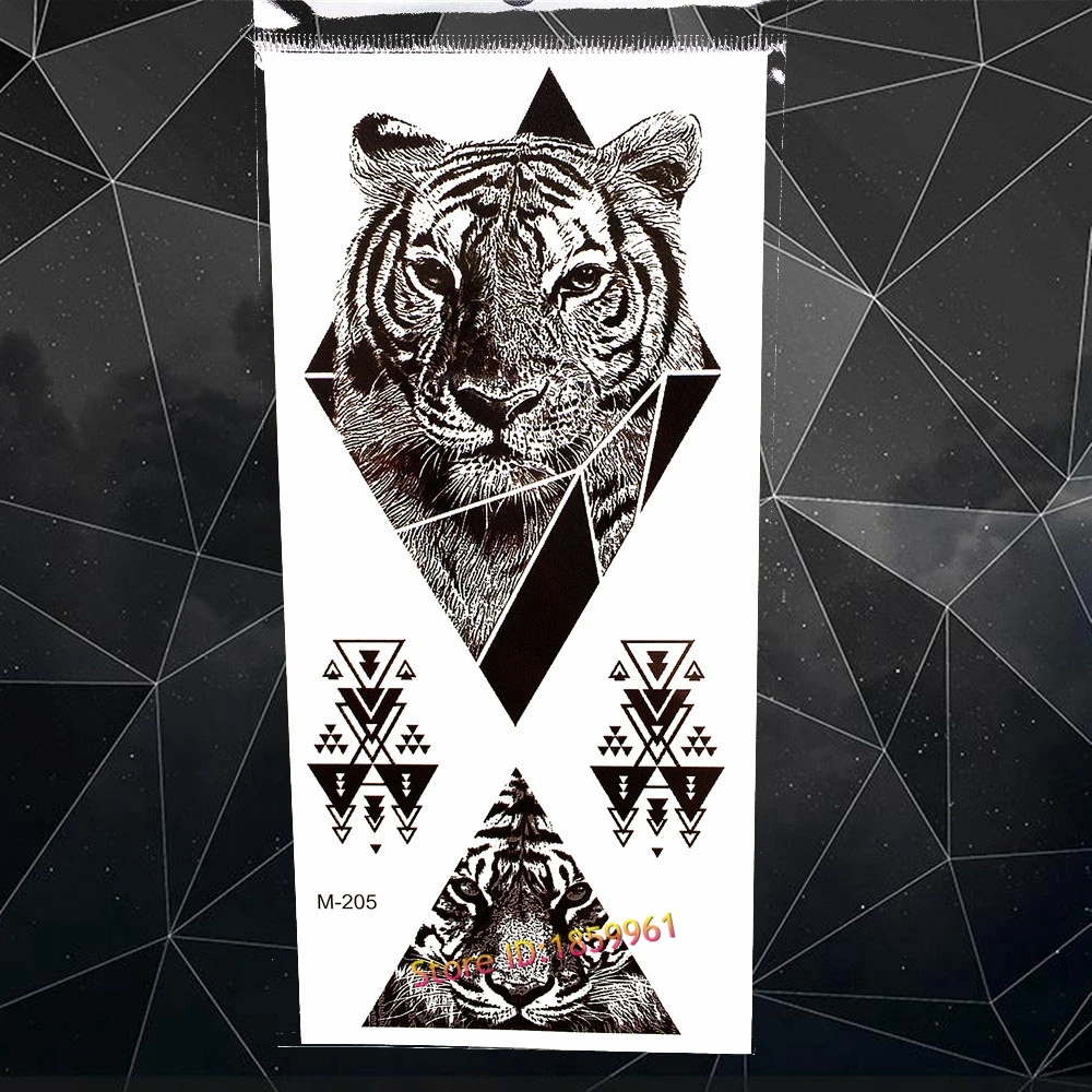 061 24 De Réductiongéométrique Diamant Noir Tribal Tigre Temporaire Tatouage Hommes Corps Bras Jambes Flash Faux Tatouage Autocollant Femmes