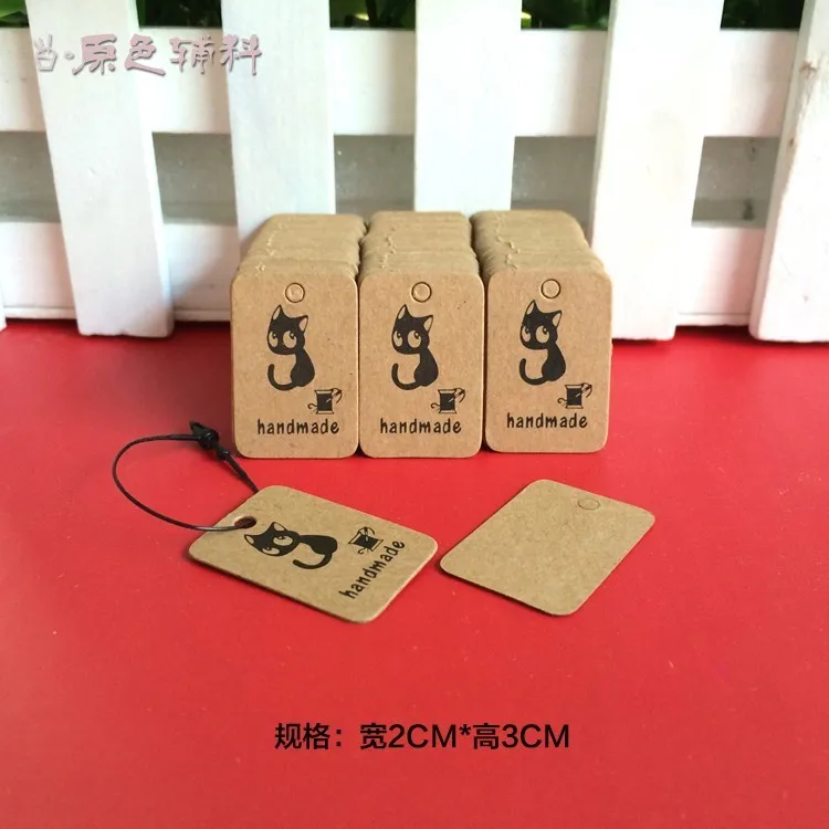 

Hot sell handmade tags small cat hang tags Size: 30X20mm 500PCS 350gsm paper clothing tag , Price Label