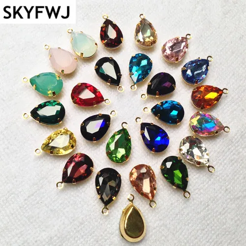 

Link2:Rich Color 13x18mm Teardrop Crystal Glass Stones In Brass Color Metal Base Setting Claw One Loop Droplet Sew On Rhinestone