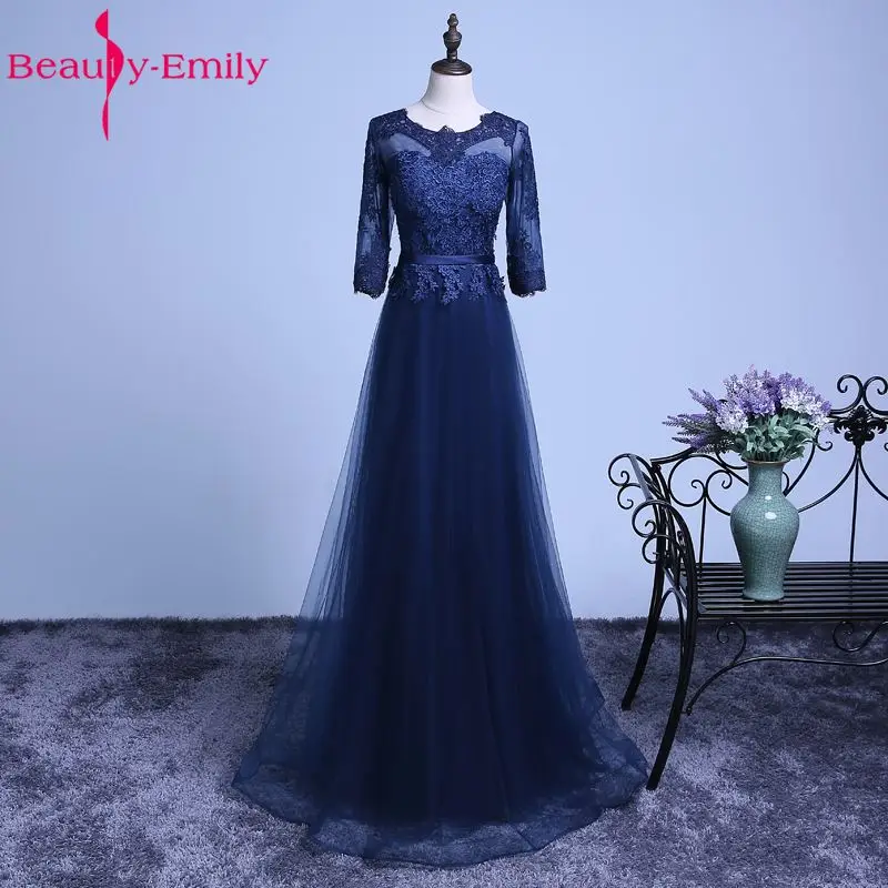 Красивые платья для матери невесты Emily,, ТРАПЕЦИЕВИДНОЕ платье в пол, кружевные платья для матери, платья для свадьбы, вечеринки, женские платья для выпускного вечера - Цвет: Синий