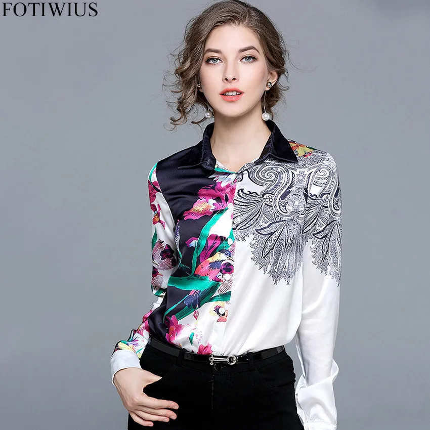 Runway Designer Woman Floral Print Long Sleeve Satin