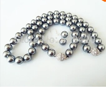 

hot sellwholesale 10mm grey natural shell pearl fashion bracelet earring necklace set
