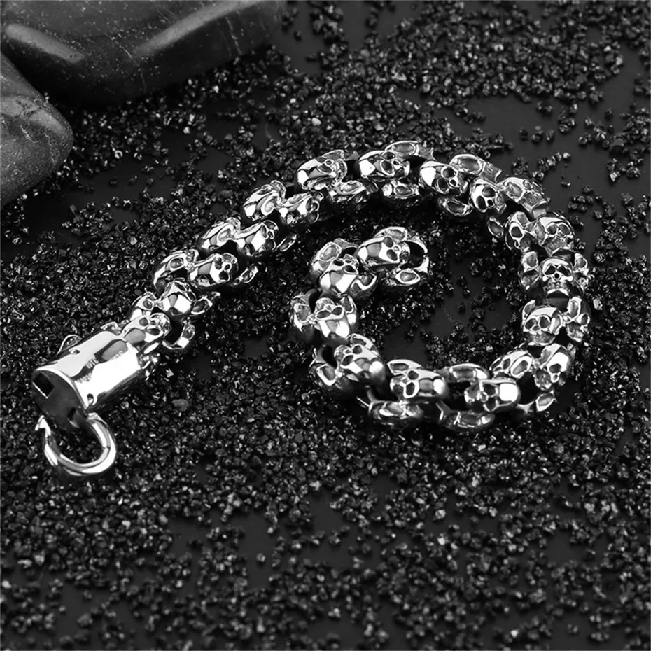 Hot Sale Rock Style Skull Cool Charm Bracelet Link Punk Men Jewelry Fashion Bangle Skeleton Stainless Steel Chain (11)