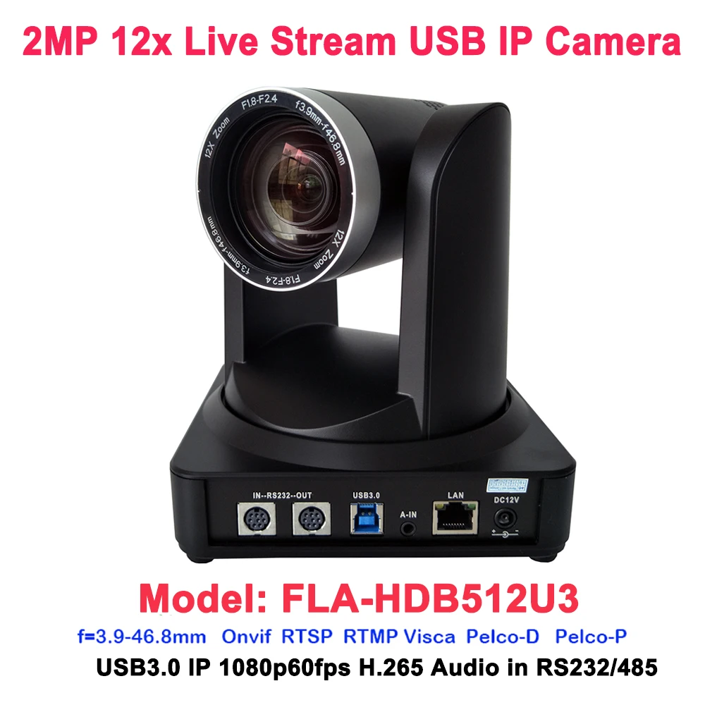 Черный цвет 1080 P 60fps H.265 RJ45 IP USB3.0 Транслируй видеоконференций PTZ Камера 12x оптический зум