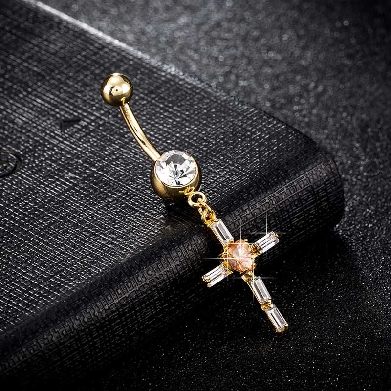 Luxury Body Jewelry For Women Shiny Crystal Inlay Cross Navel Belly