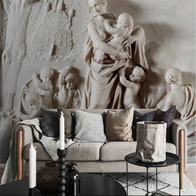 

beibehang 3D three-dimensional relief Our Lady of the Archangel background wall painting custom large mural green wallpaper