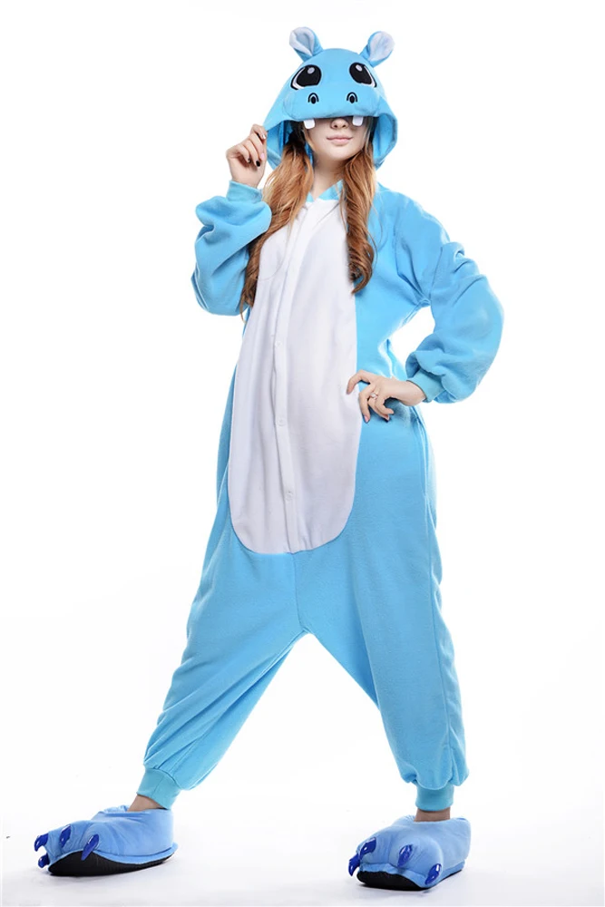 onesies for adults Women Sleep Pajamas blue hippo Animal Pajamas One
