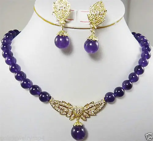 

Women's Wedding New Jewelry Stylish purple stone pendant earrings & necklace 5.27 -silver-jewelry Natural silver-jewelry