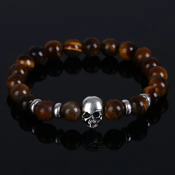 Joyas con Calaveras 17 Joyería de moda piedras naturales pulsera de calavera para mujer cuentas de piedra de Lava y cuentas de piedra de ojo de tigre pulsera de hombres pulseiras