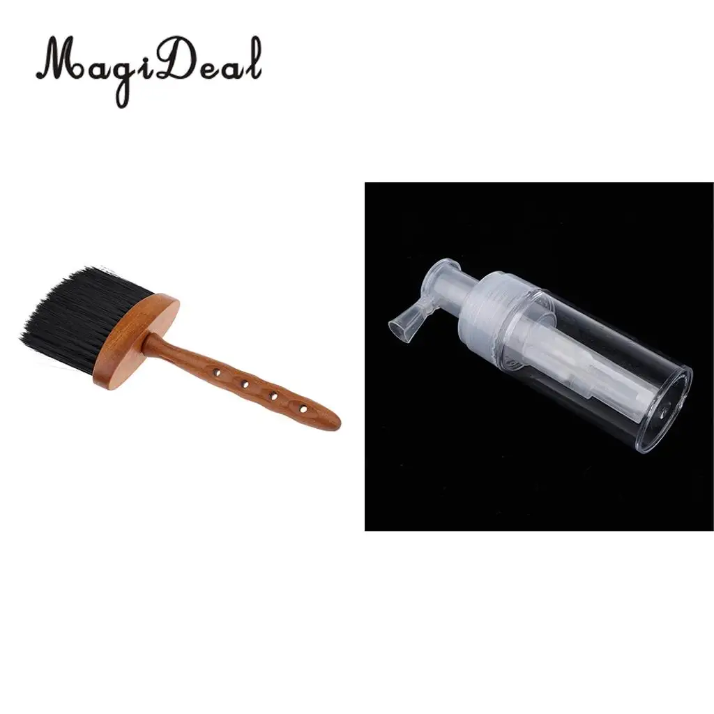 Kesoto Empty Refillable Powder Spray Bottle 110ml with Salon Neck hair Cut Duster Cleansing Brush Face Dirt Sweep Tool Set