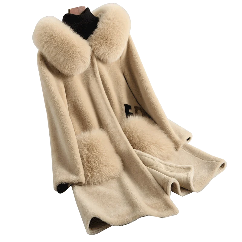 

Autumn Winter Coat Women Clothes 2019 Korean Vintage Fox Fur Hooded Wool Jacket Streetwear Sheep Shearling Suede Lining YS868502