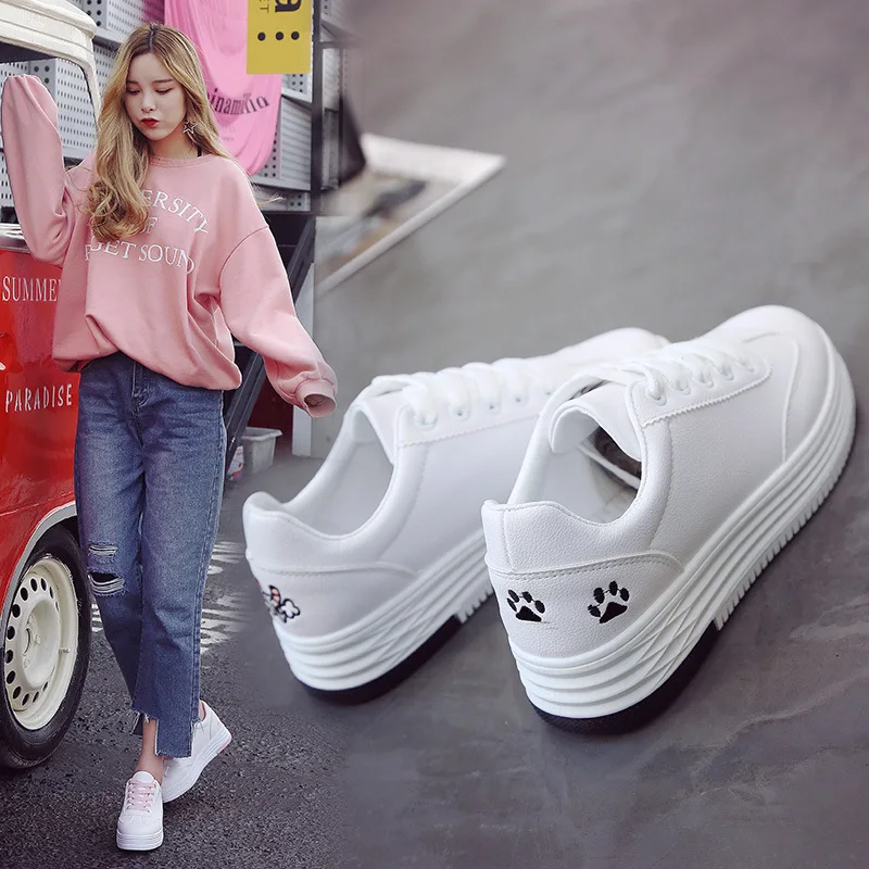 

2018 fashion casual shoes ladies animal white slippers 3 cm high heel platform shoes women's tennis shoes women