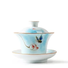 Tureen миска с крышкой gaiwan чайный сервиз Фарфор ручная роспись бабочка сенсорный цветок искусство nouveau чашка соусница для тарелки недавно в списке