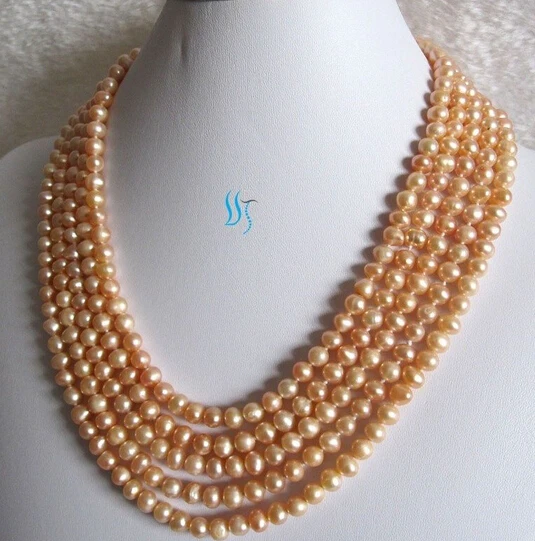 

Miss charm Jew881 100" 5-7mm Peach Pink Freshwater Pearl Necklace