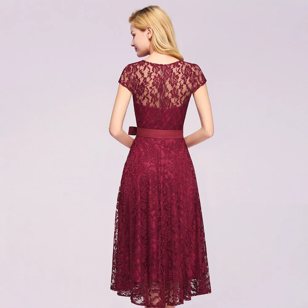 Evening Dress Burgundy Lace For Mother Of The Bride O Neck Elegant Mother Dress