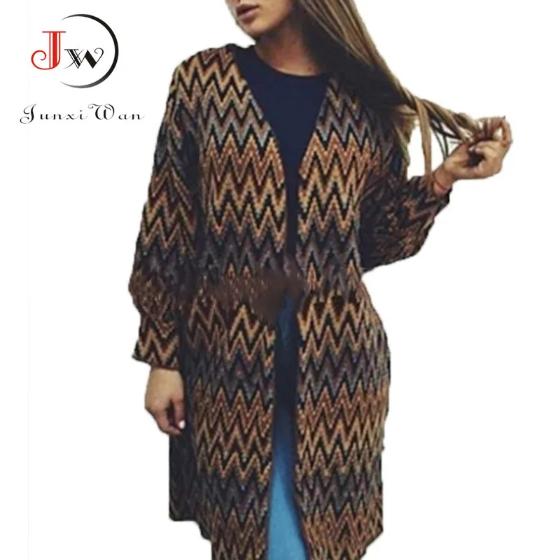 Women Long Cardigan Autumn Winter Vintage Poncho Knitting