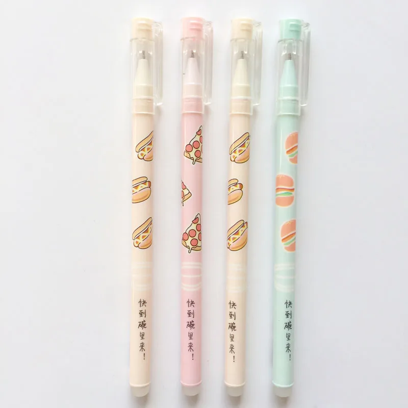 3x Kawaii Fast Food Erasable Gel Pens ~ Hamburger Hot Dog Pizza Pens Stationery