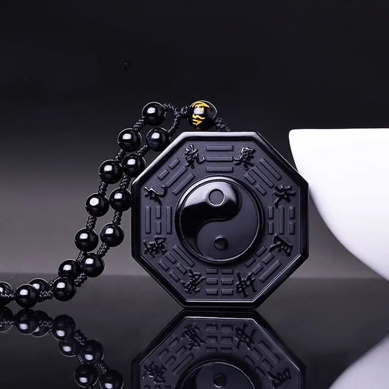 Natural black obsidian gossip necklace pendant men and women obsidian necklace chain pendant jewelry