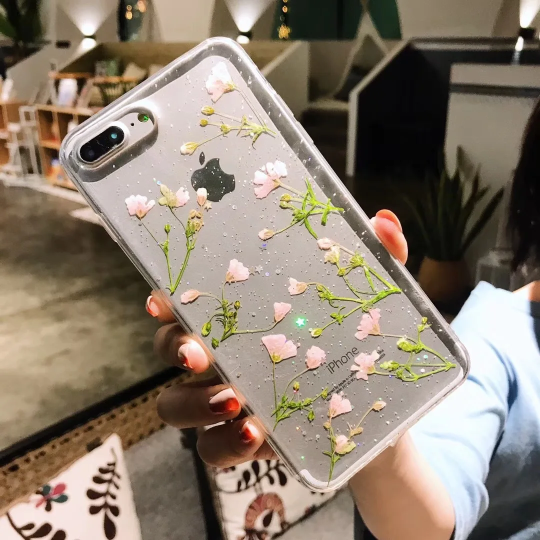 Мягкая задняя крышка из ТПУ с натуральными цветами для iphone X 6 6 S 7 8 plus, прозрачный чехол для iphone X