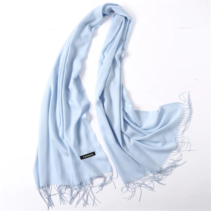 110g light blue Сплошной цвет мягкий женский шарф кашемировые шарфы женские летние тонкие Шали Обертывания зимние пашмины женский хиджаб повязка на голову - Цвет: 110g light blue