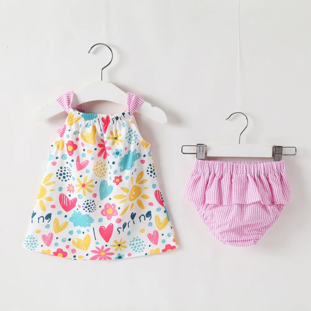 Newborn Baby Girls Clothes Sleeveless Dress+Briefs 2PCS Outfits Set Striped Printed Cute Clothing Sets Summer Baby Sunsuit 0-24M baby girl cotton clothing set