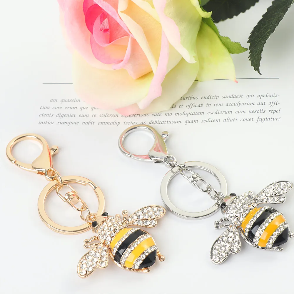 1 шт. модные стразы в форме пчелы, насекомого, металлический брелок, кольцо для ключей с сумочкой, кулон, подарок для влюбленных, Лидер продаж