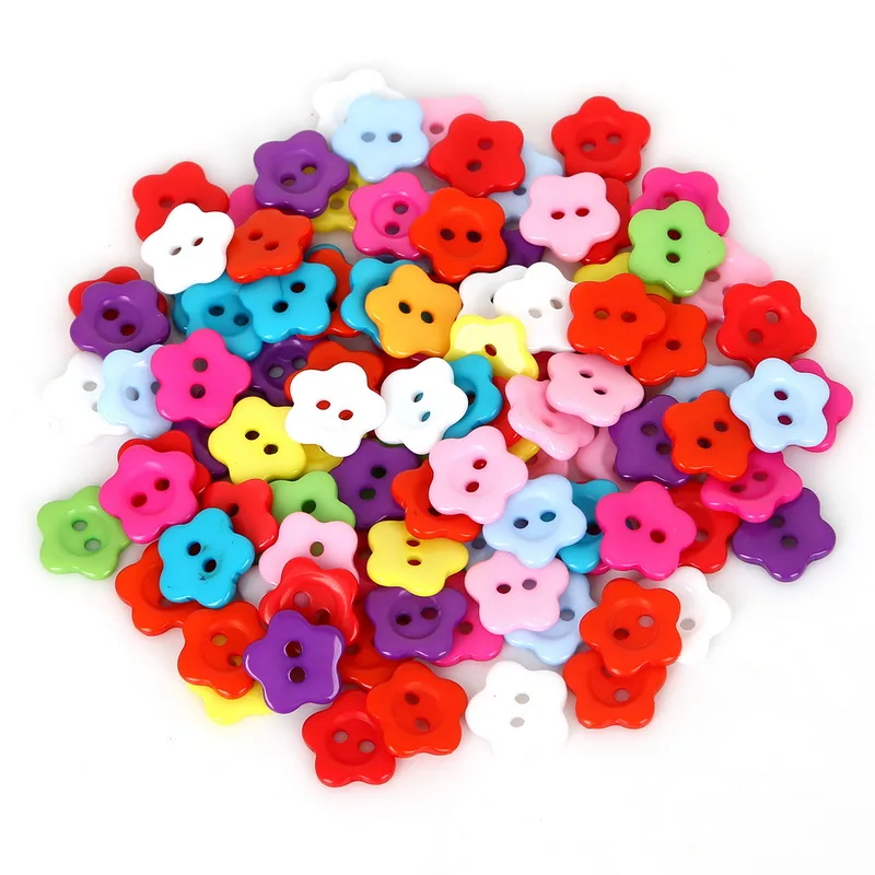 

Random Mixed 2Holes 50pcs Flower Plastic Resin Colorful Button 10/12/13 mm DIY Buttons For Sewing Garment Supplies Accessory
