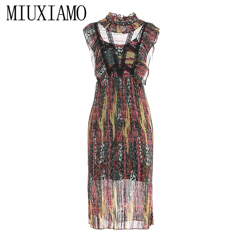 

MIUXIMAO 2019 New Fashion Runway Summer Dress Women's Retro Half Sleeve Flower Diamonds Vintage Dress Women vestidos