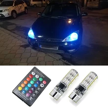 2x пульт дистанционного управления T10 W5W светодиодный светильник RGB Габаритные фонари для автомобиля для Ford Mondeo MK4 MK3 Focus 2 3 MK2 MK1 Fiesta Fusion Ranger S Max