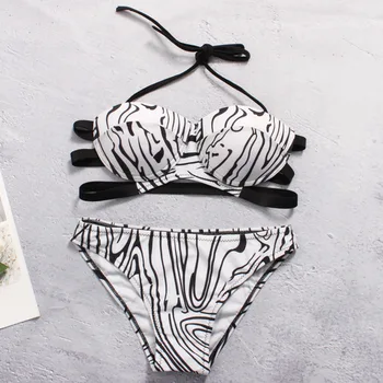

2019 Printed Hollow String Swimsuit Bikini Set Swimming Suit For Women Swimwear Bathing Suit Summer Maillot