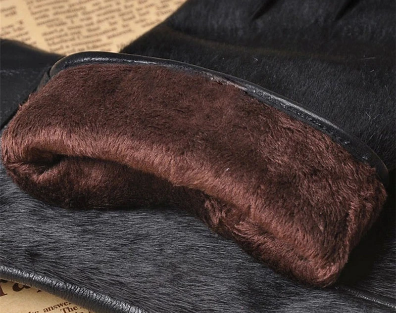 Для мужчин из натуральной кожи перчатки Мода наручные меховые перчатки овчины осень-зима плюс Термальность бархат водительские перчатки