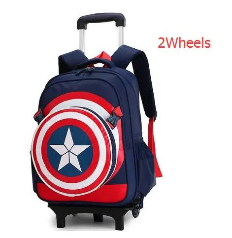 Новые начальные сумки-тележки для школы Капитан Америка Дети аниме рюкзак школьный ребенок с колесами сумки-тележки для школы для мальчиков - Цвет: Dark Blue Two wheels